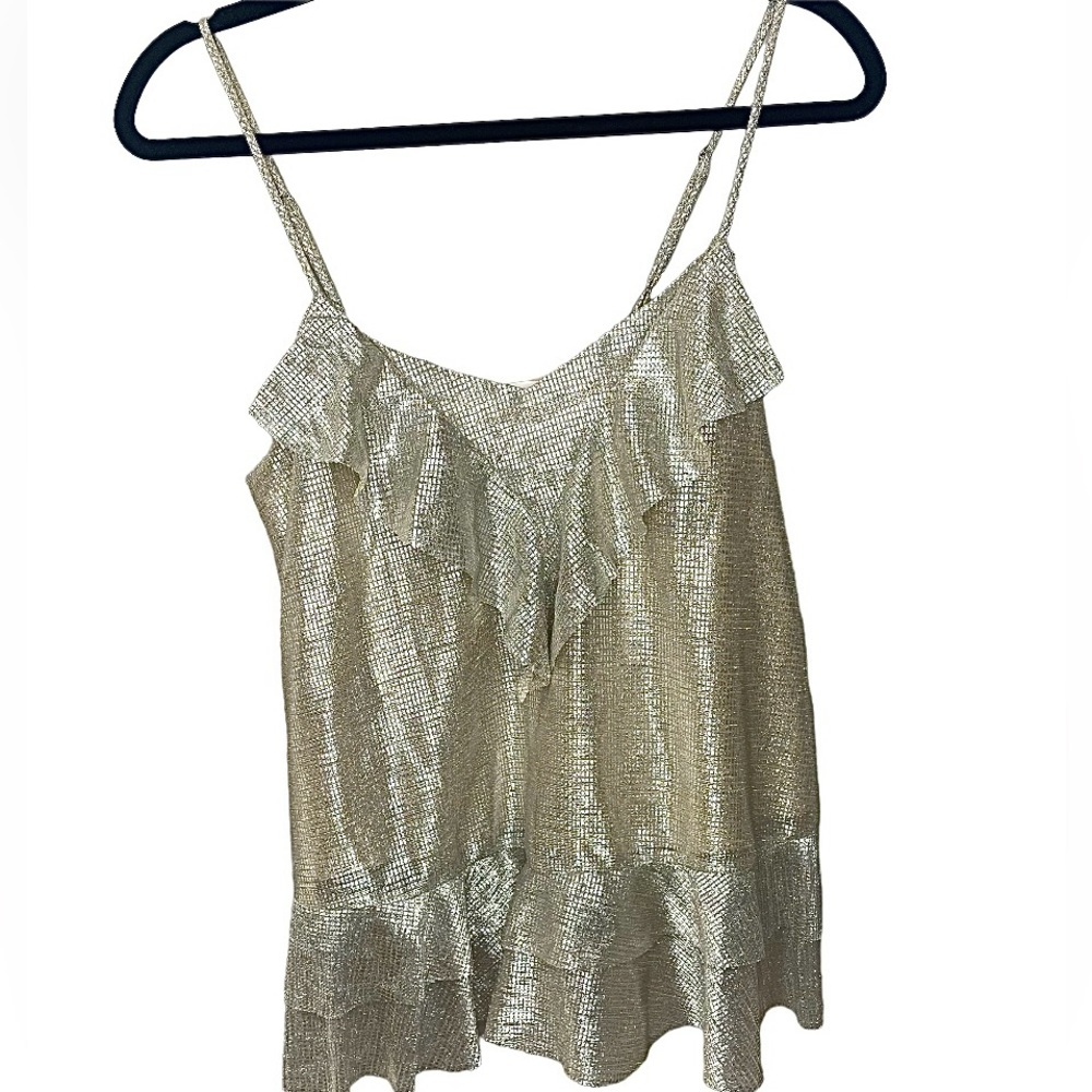 JUNE & HUDSON Y2k Top Cami Gold Ruffle Spaghetti Strap Party EUC SZ S EUC
